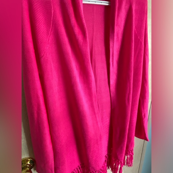 Lilly Pulitzer Tatum Long Fringe Hem Cardigan Hot Pink Sz Medium - Picture 6 of 13